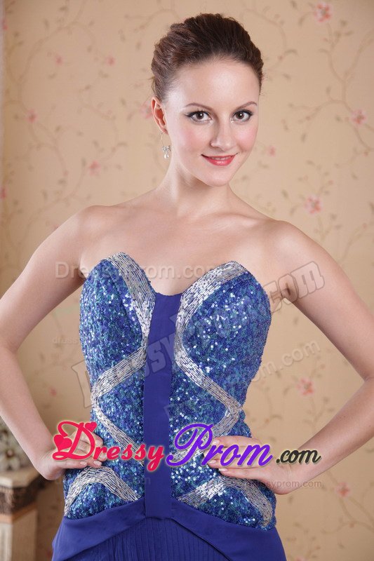 Royal Blue Pleated Sweetheart Chiffon Prom Dress with Beading