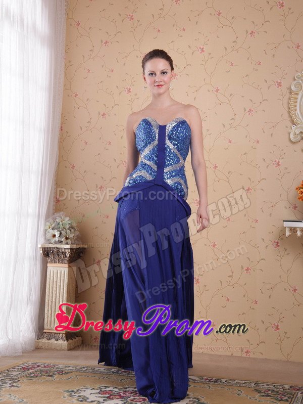 Royal Blue Pleated Sweetheart Chiffon Prom Dress with Beading