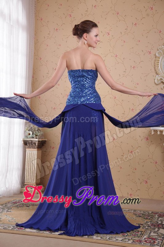 Royal Blue Pleated Sweetheart Chiffon Prom Dress with Beading