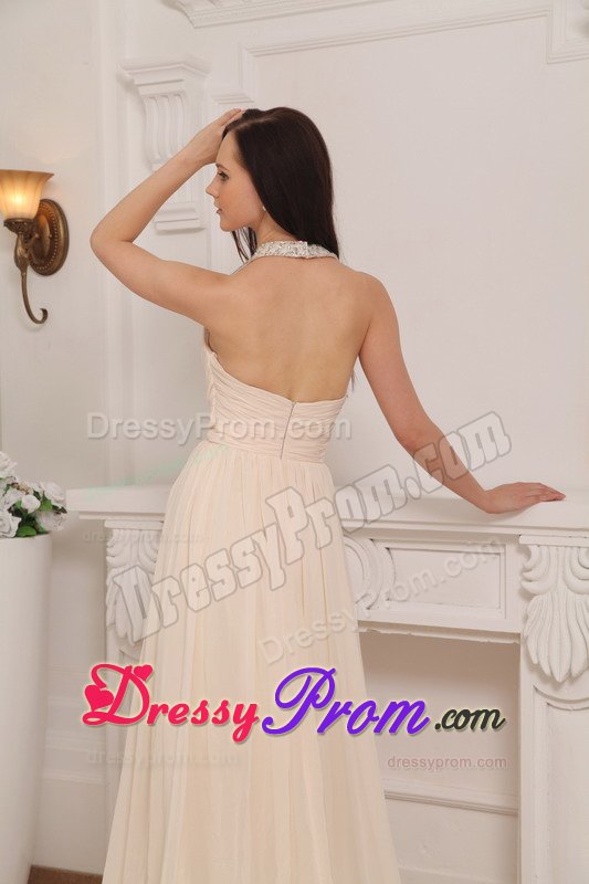 2013 Champagne Halter Chiffon Empire Prom Gown with Beading