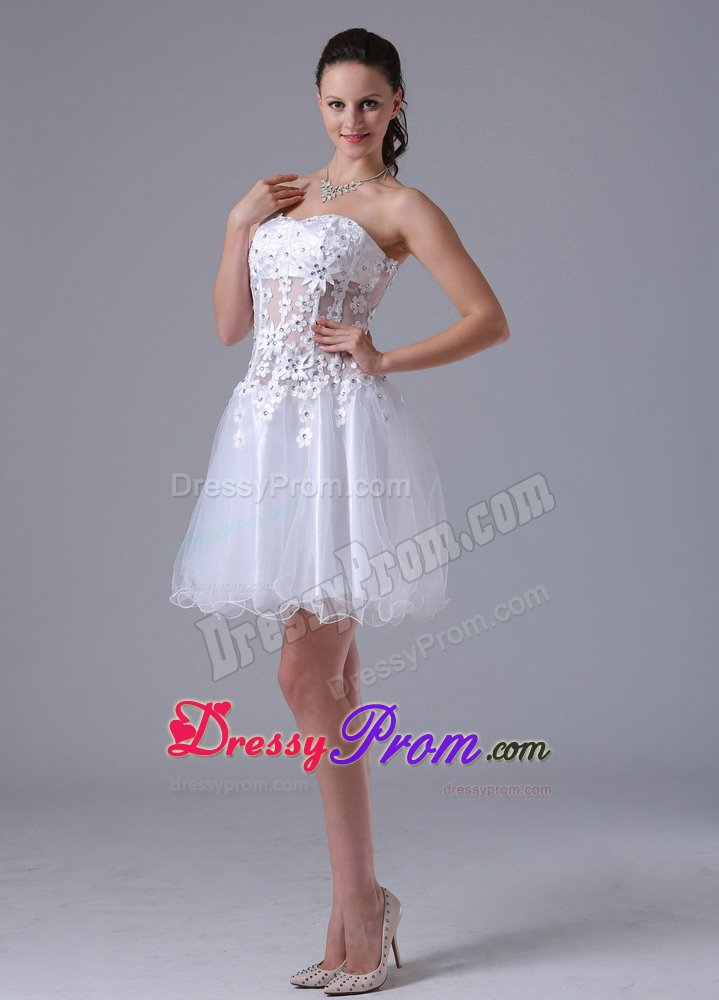 Discount Appliques Organza White Beaded Short Cocktail Prom Dress