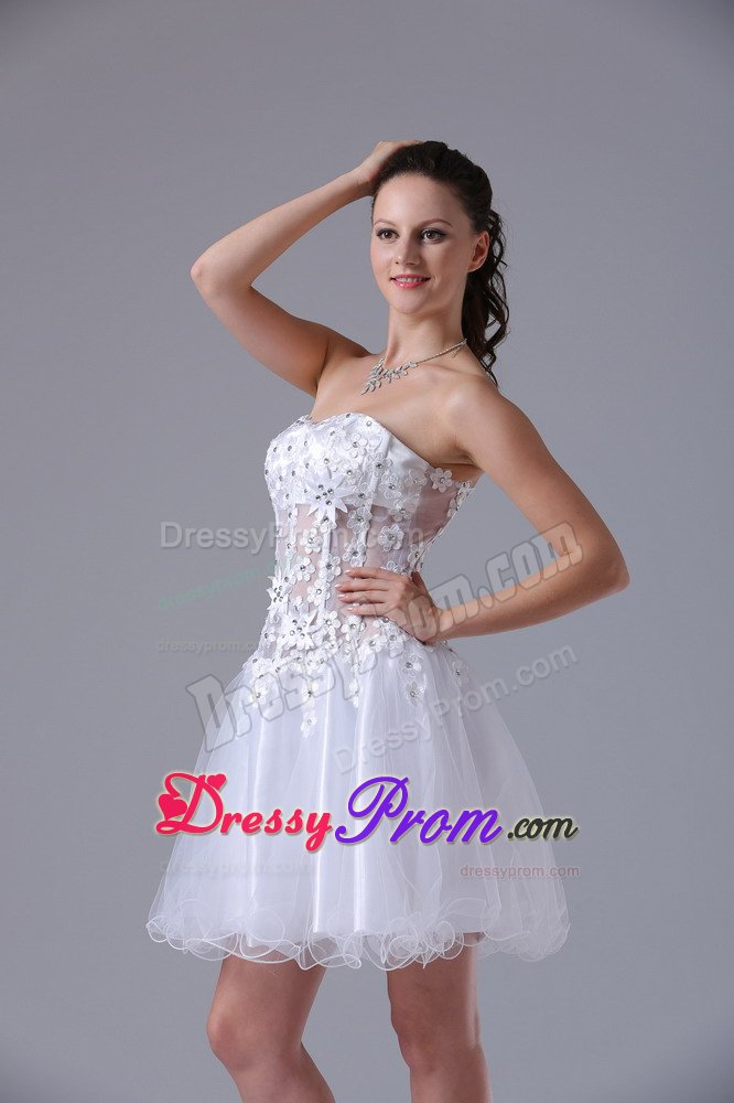 Discount Appliques Organza White Beaded Short Cocktail Prom Dress