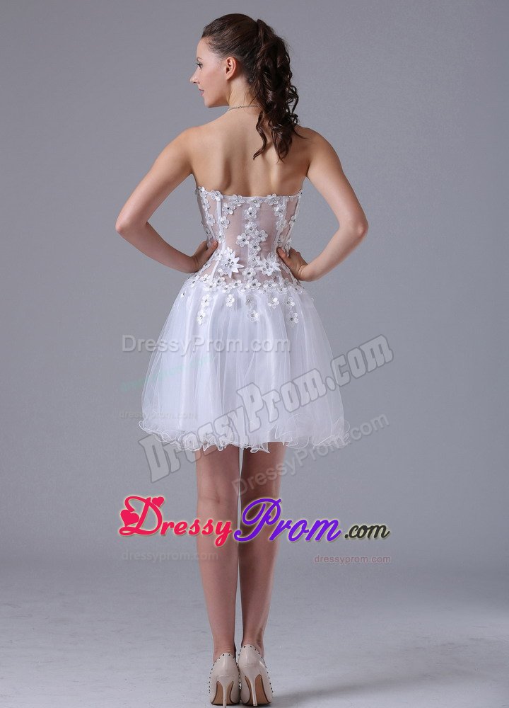 Discount Appliques Organza White Beaded Short Cocktail Prom Dress