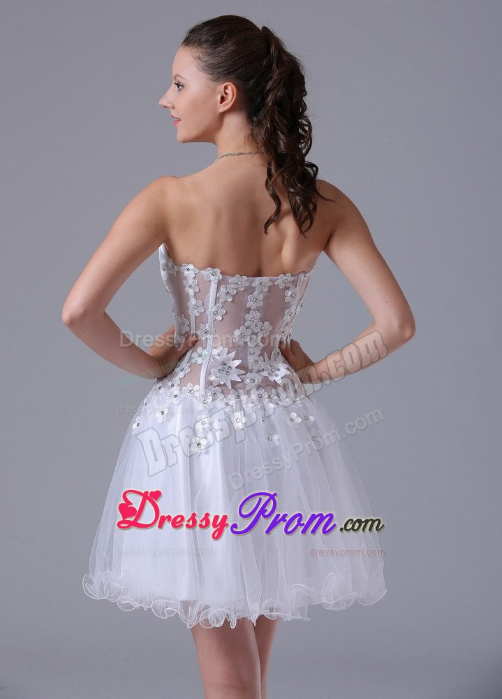 Discount Appliques Organza White Beaded Short Cocktail Prom Dress