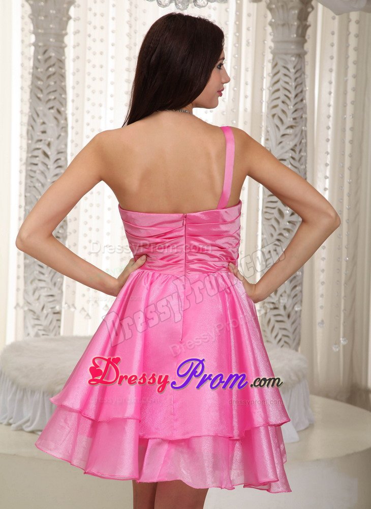 Rose Pink One Shoulder Beading Short Prom Dresses for Senior Party