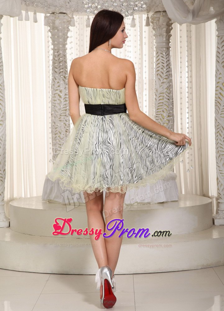 Zebra Appliques Organza Yellow Green Cocktail Prom Dress with Belt
