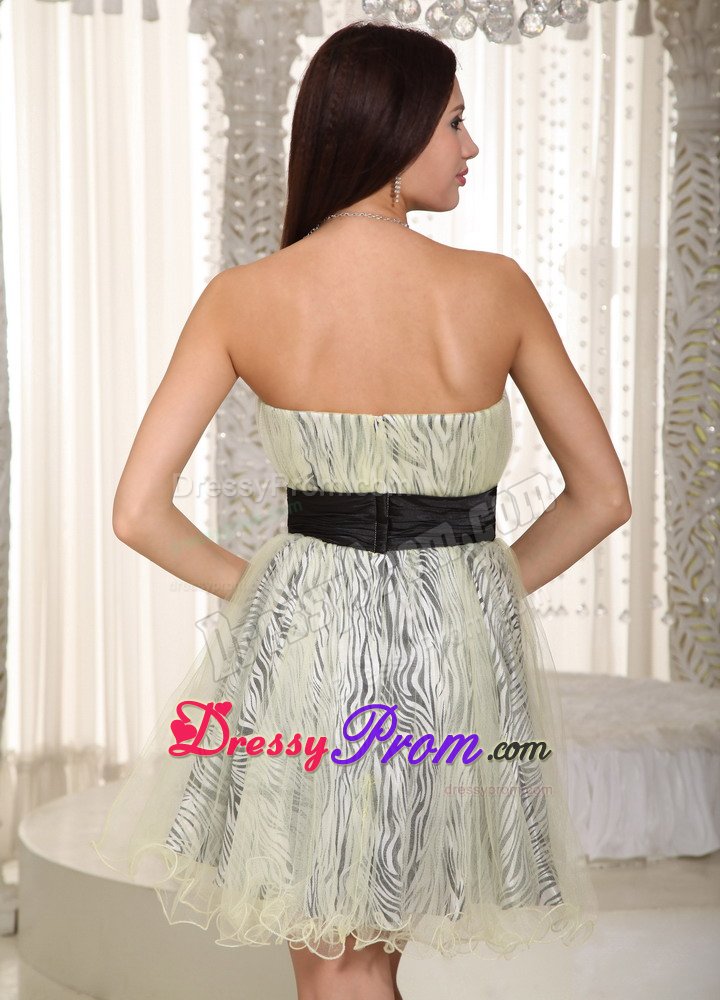Zebra Appliques Organza Yellow Green Cocktail Prom Dress with Belt