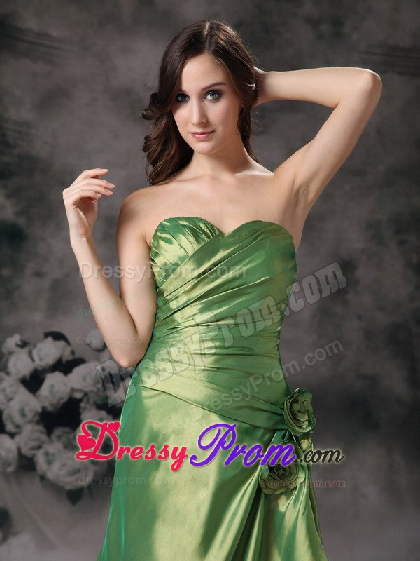 Sweetheart Green Taffeta Prom Gown Dress with Hand Made Flowers