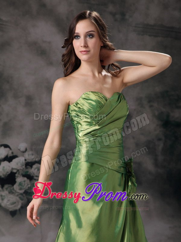 Sweetheart Green Taffeta Prom Gown Dress with Hand Made Flowers