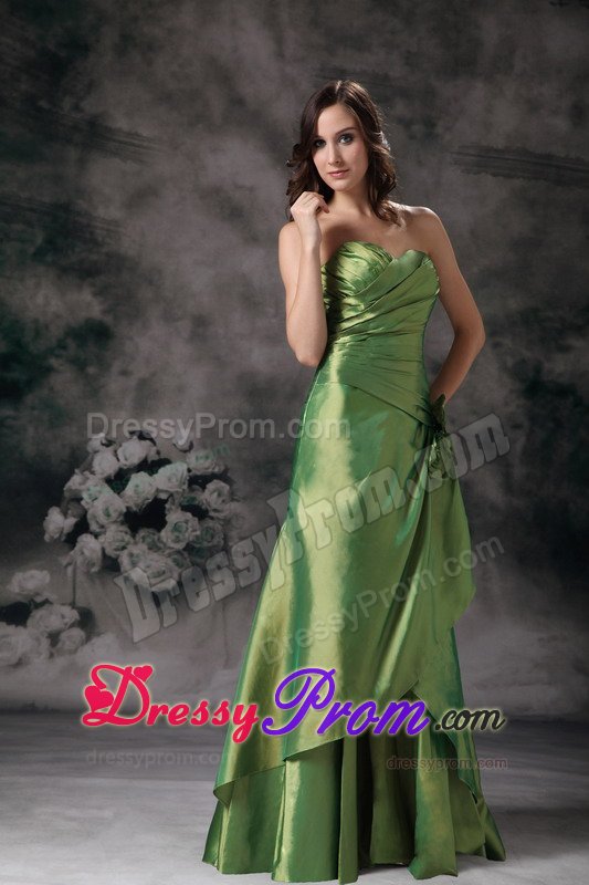 Sweetheart Green Taffeta Prom Gown Dress with Hand Made Flowers