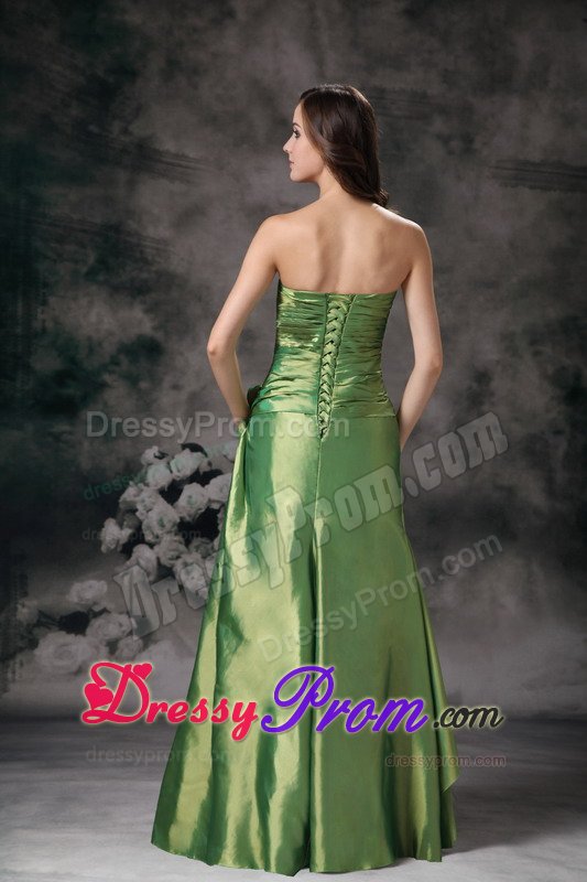 Sweetheart Green Taffeta Prom Gown Dress with Hand Made Flowers