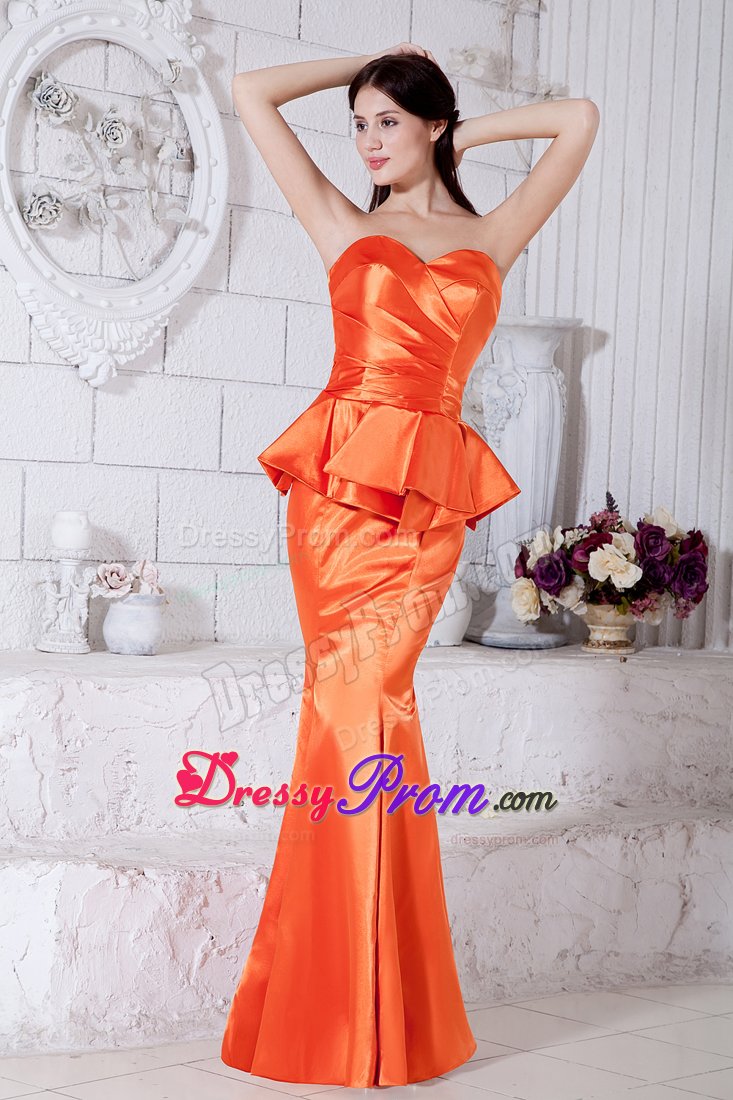 Orange Red Mermaid Sweetheart Ruching Taffeta Evening Prom Dress