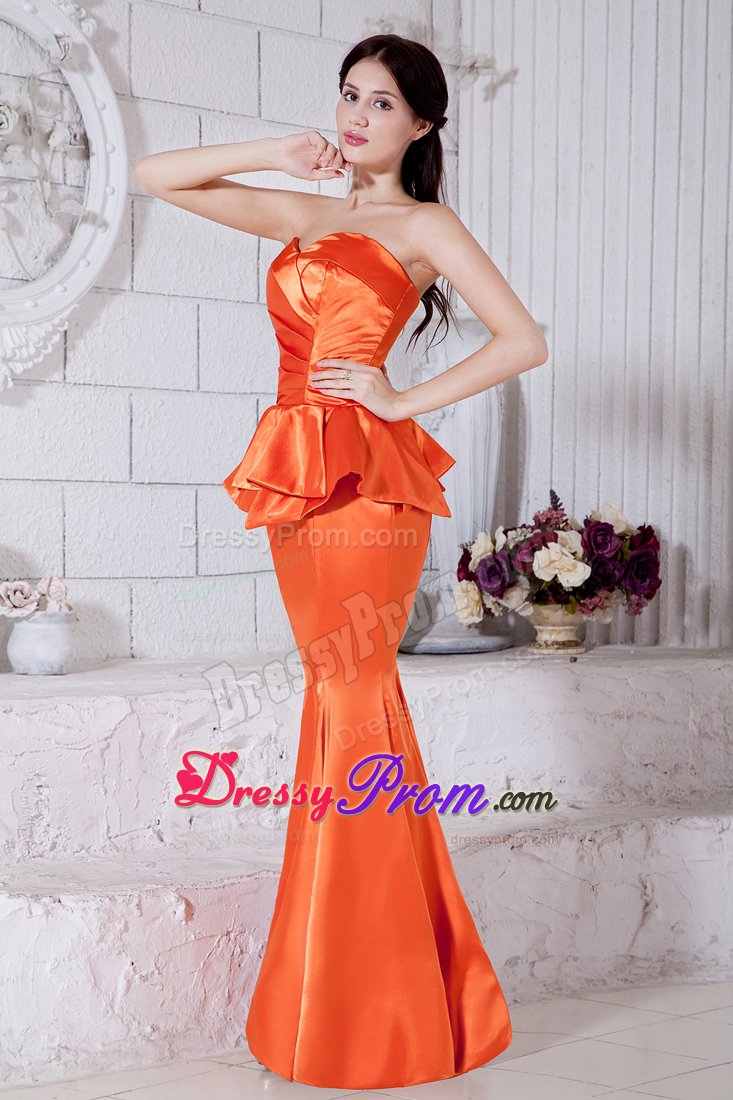 Orange Red Mermaid Sweetheart Ruching Taffeta Evening Prom Dress