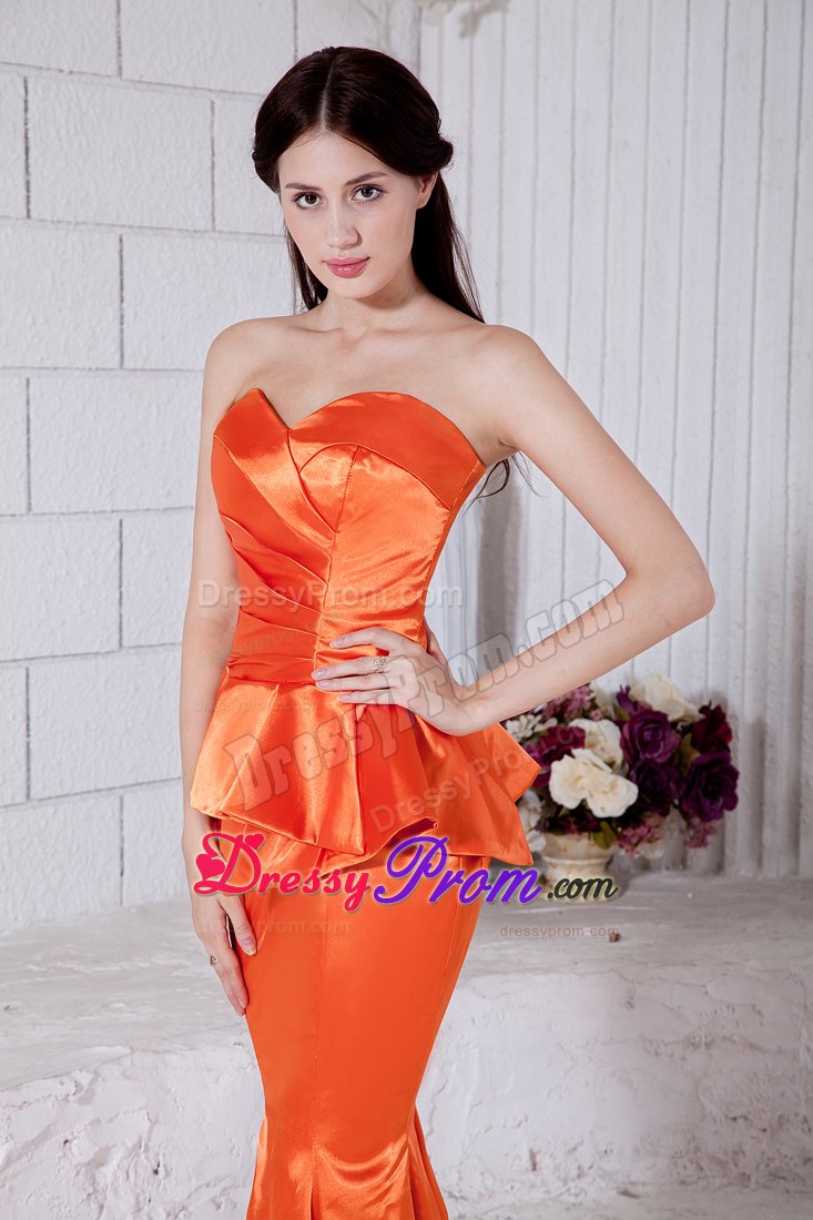 Orange Red Mermaid Sweetheart Ruching Taffeta Evening Prom Dress