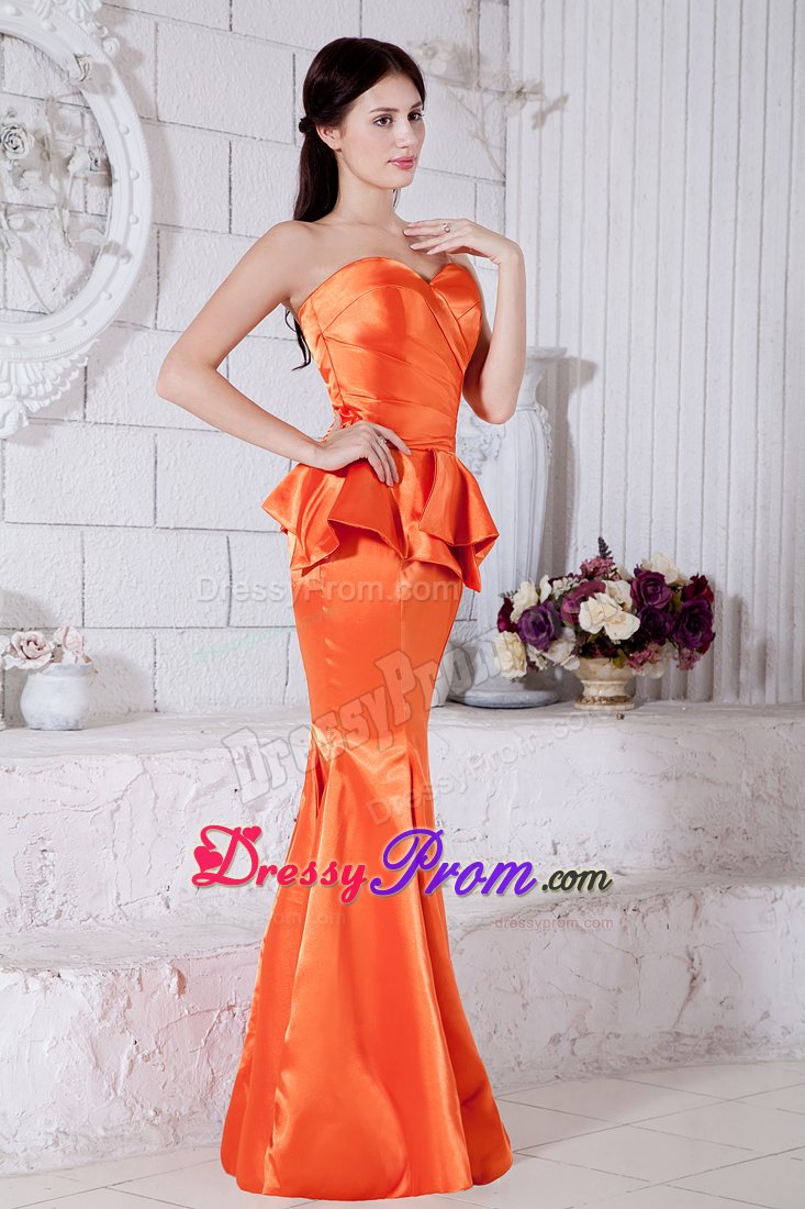 Orange Red Mermaid Sweetheart Ruching Taffeta Evening Prom Dress