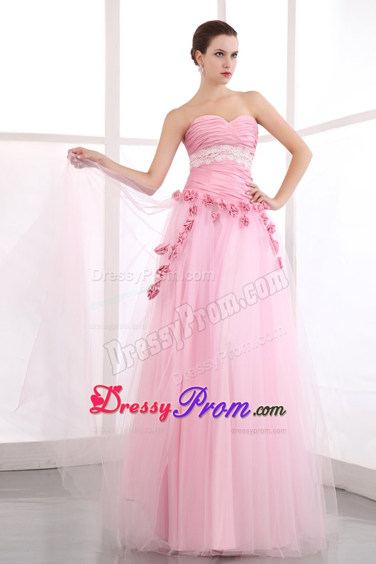 Pink Appliques Sweetheart Homecoming Prom Dress with Hand Flowers
