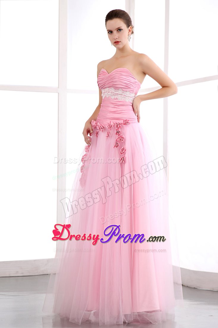 Pink Appliques Sweetheart Homecoming Prom Dress with Hand Flowers