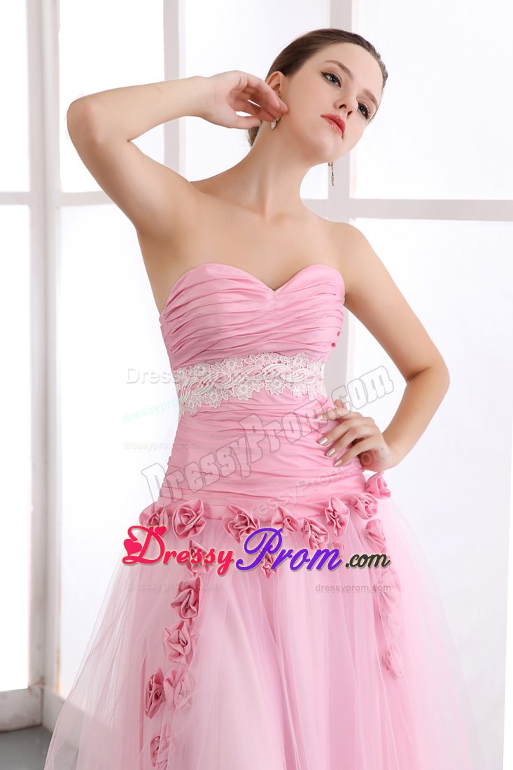 Pink Appliques Sweetheart Homecoming Prom Dress with Hand Flowers