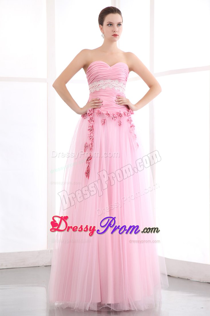 Pink Appliques Sweetheart Homecoming Prom Dress with Hand Flowers