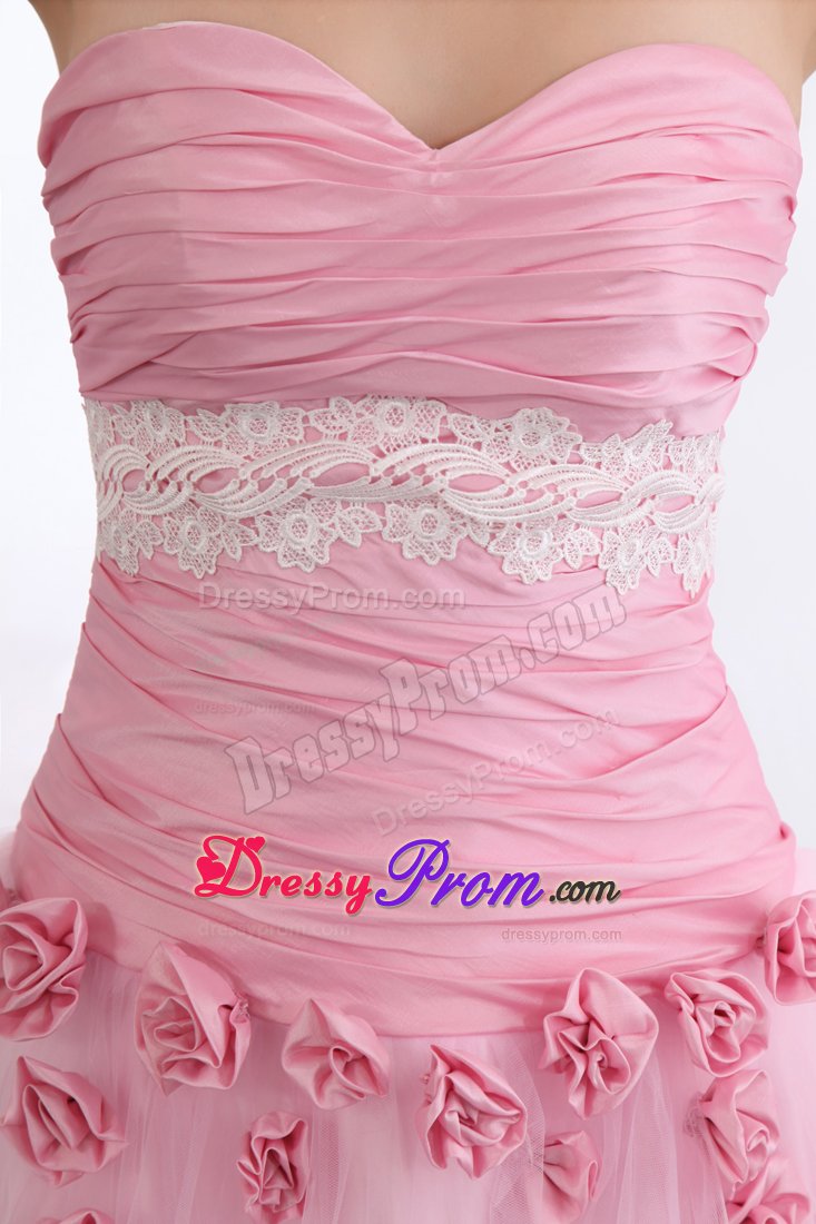 Pink Appliques Sweetheart Homecoming Prom Dress with Hand Flowers