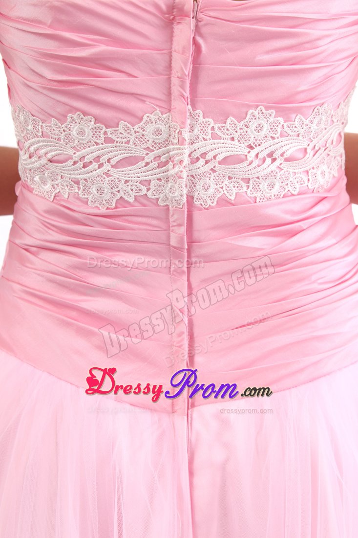 Pink Appliques Sweetheart Homecoming Prom Dress with Hand Flowers
