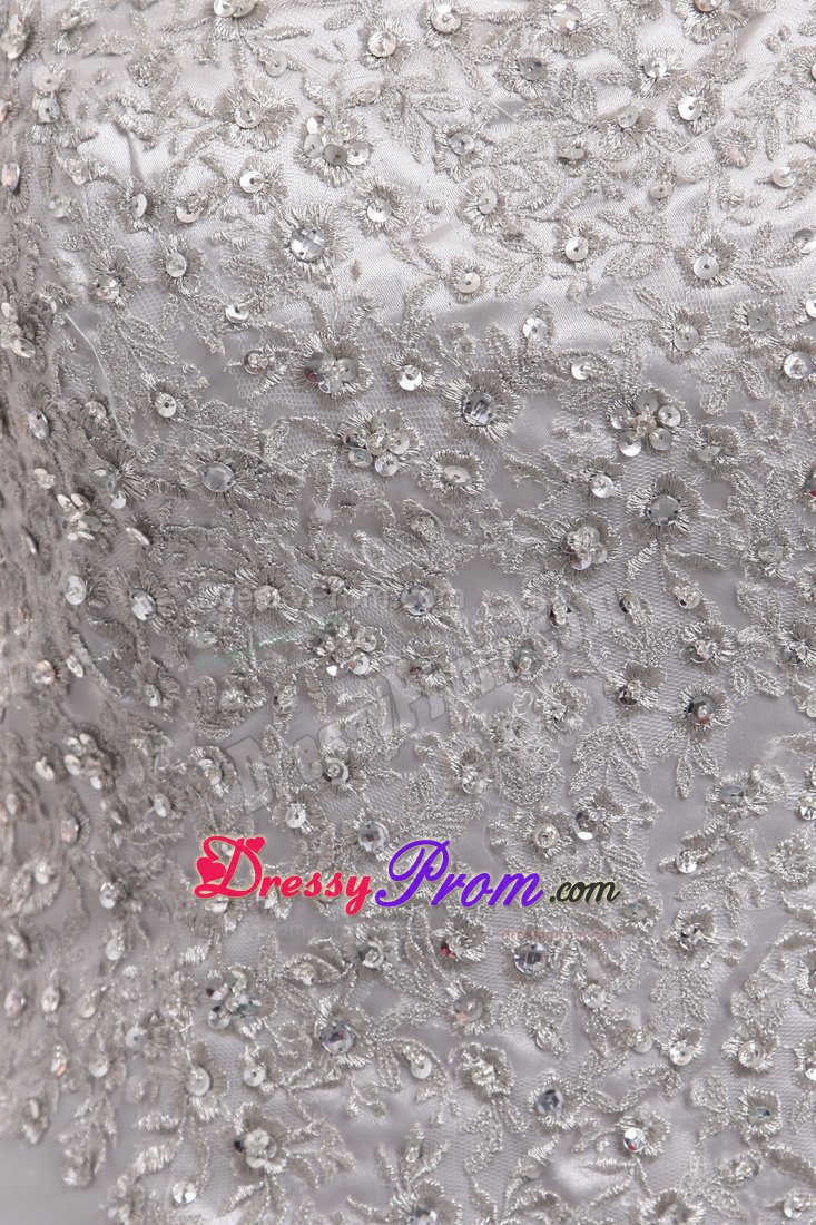 Sliver High Slit Scoop Brush Train Beading Prom Evening Dresses