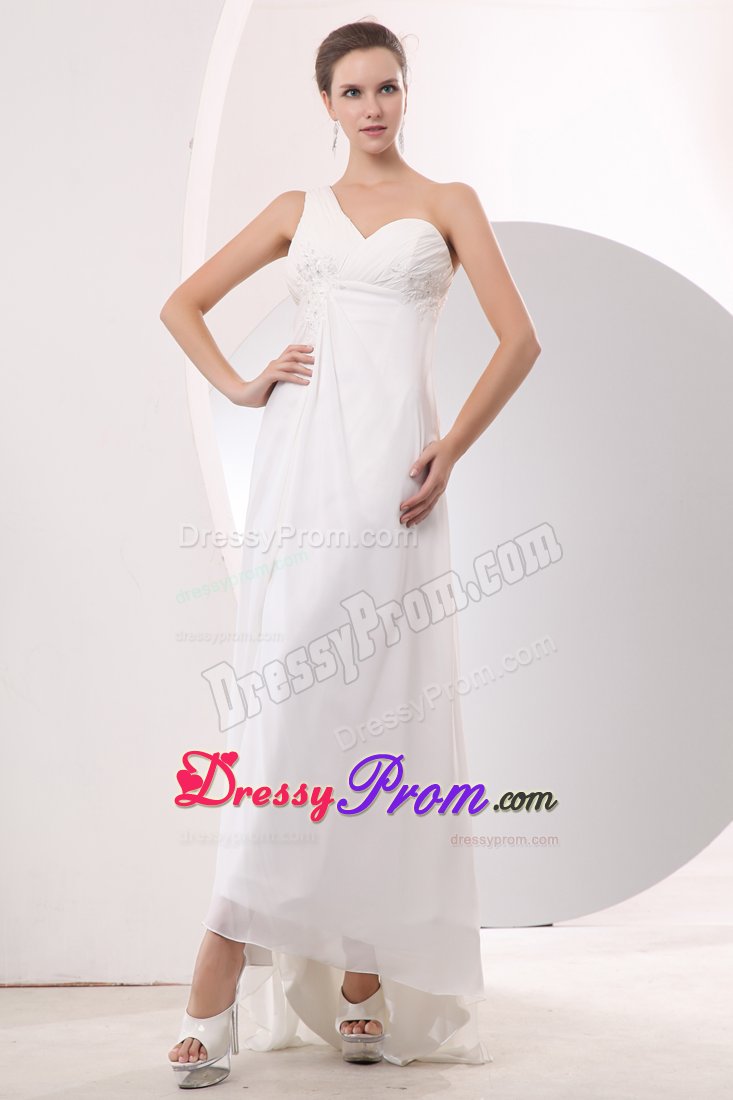 High-low Appliques One Shoulder White Chiffon Evening Prom Dress