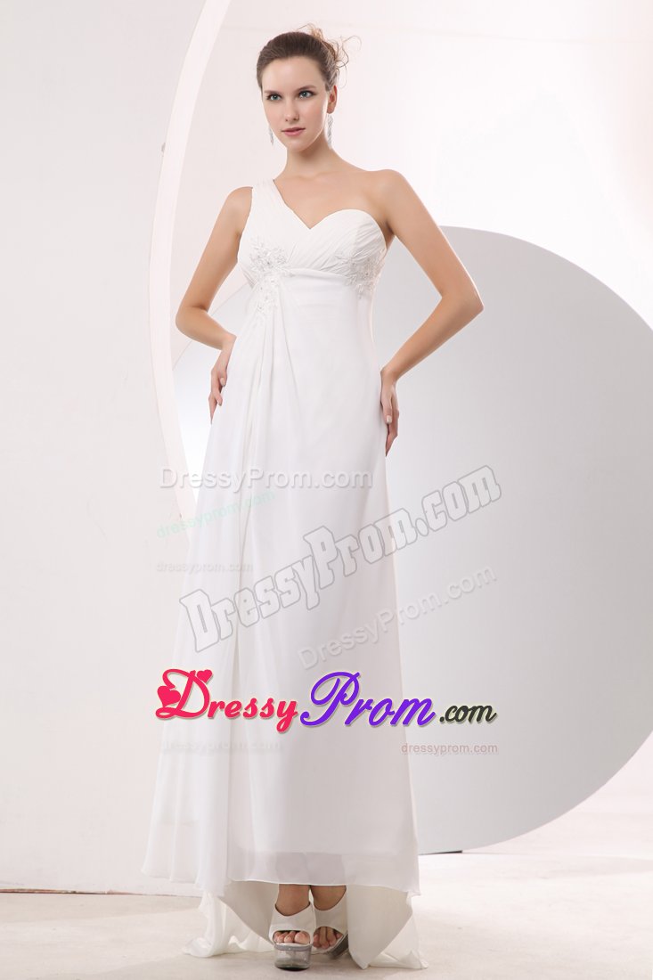 High-low Appliques One Shoulder White Chiffon Evening Prom Dress