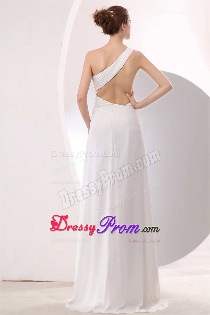 High-low Appliques One Shoulder White Chiffon Evening Prom Dress