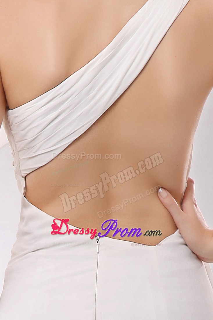 High-low Appliques One Shoulder White Chiffon Evening Prom Dress