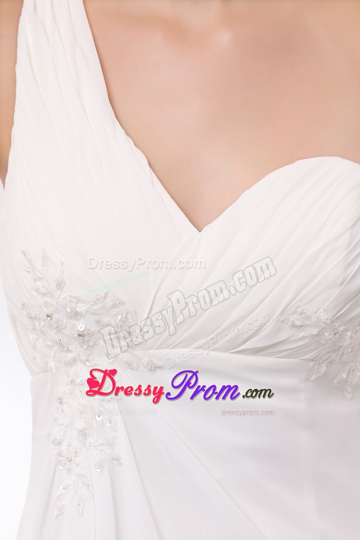 High-low Appliques One Shoulder White Chiffon Evening Prom Dress