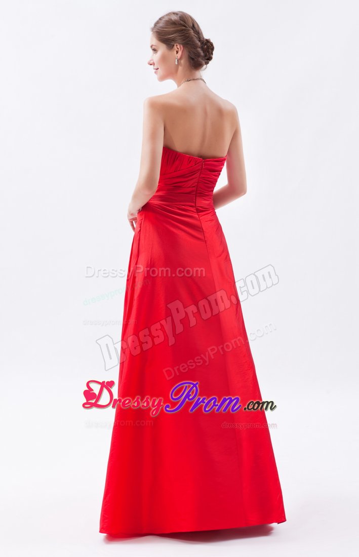 Cheap Appliques Ruched Red Taffeta Strapless Prom Celebrity Dress