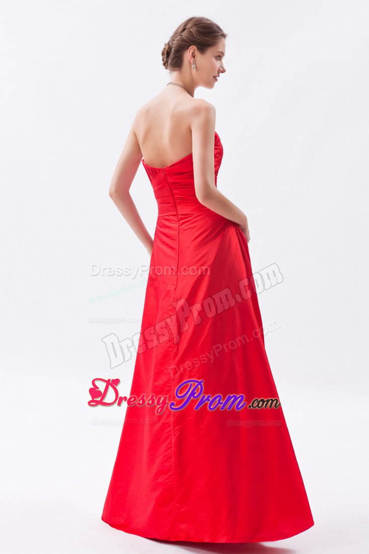 Cheap Appliques Ruched Red Taffeta Strapless Prom Celebrity Dress