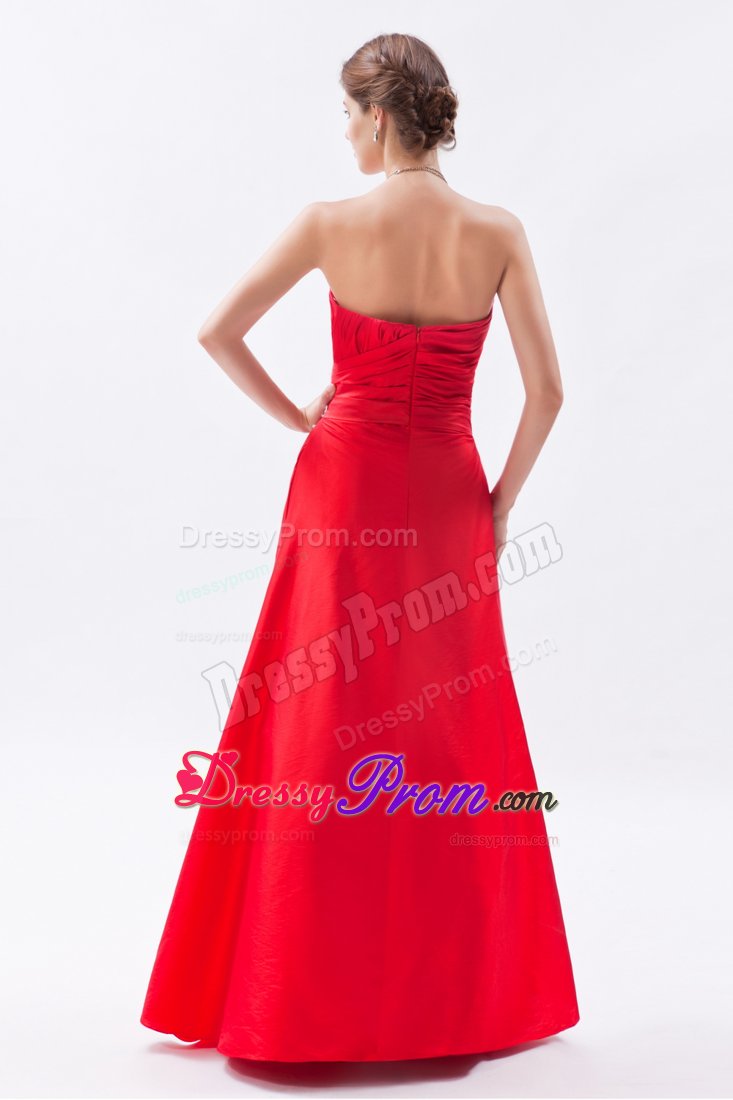 Cheap Appliques Ruched Red Taffeta Strapless Prom Celebrity Dress