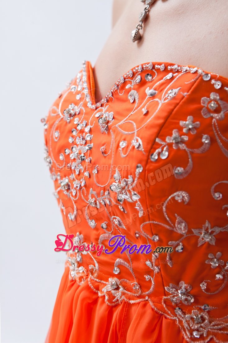 Chiffon Orange Red Beading Sweetheart Homecoming Prom Dresses