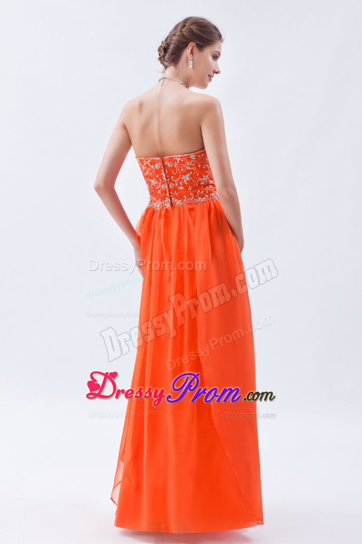 Chiffon Orange Red Beading Sweetheart Homecoming Prom Dresses