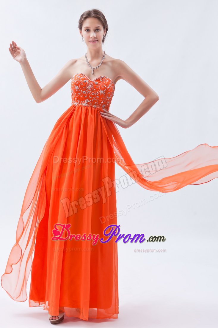 Chiffon Orange Red Beading Sweetheart Homecoming Prom Dresses