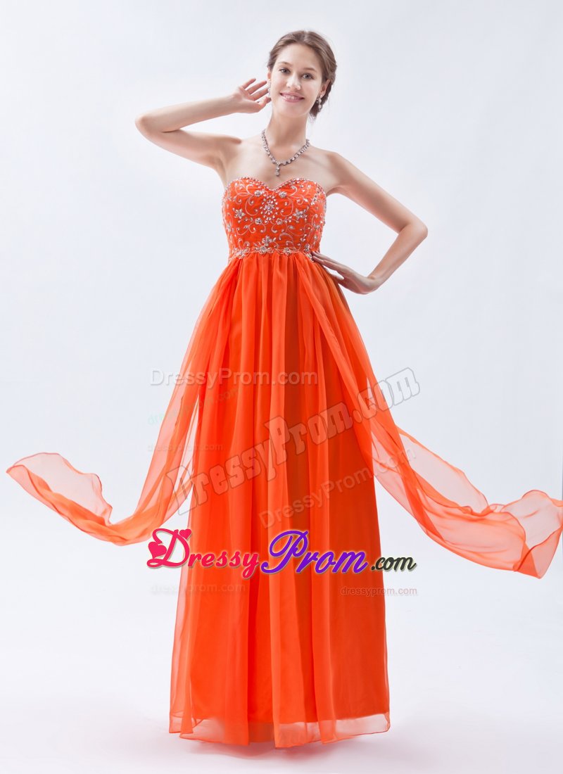 Chiffon Orange Red Beading Sweetheart Homecoming Prom Dresses