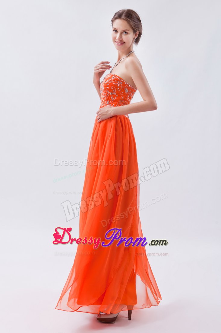 Chiffon Orange Red Beading Sweetheart Homecoming Prom Dresses
