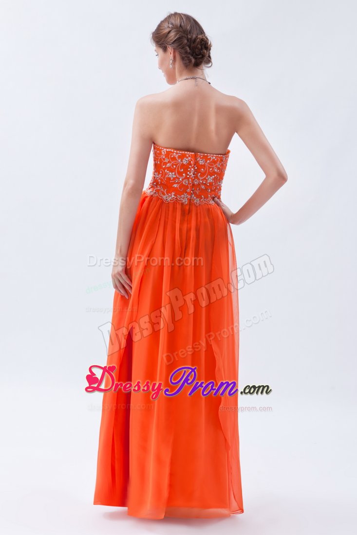Chiffon Orange Red Beading Sweetheart Homecoming Prom Dresses