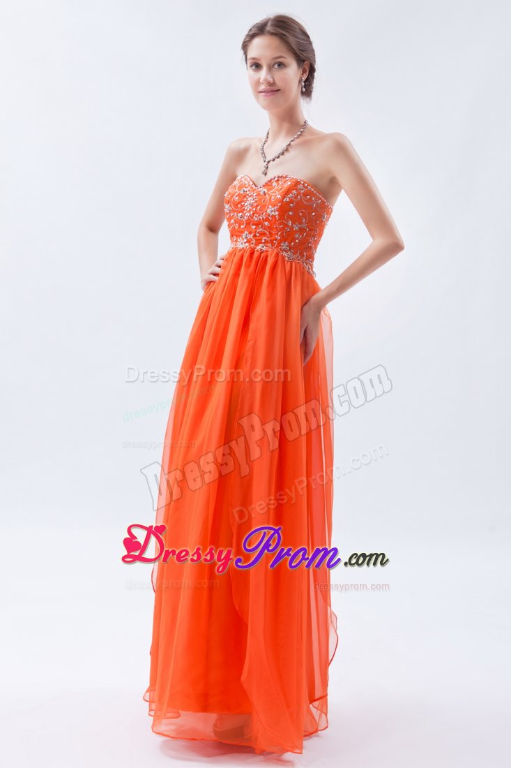 Chiffon Orange Red Beading Sweetheart Homecoming Prom Dresses