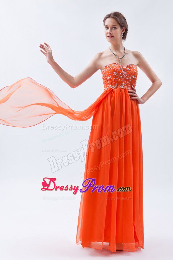 Chiffon Orange Red Beading Sweetheart Homecoming Prom Dresses