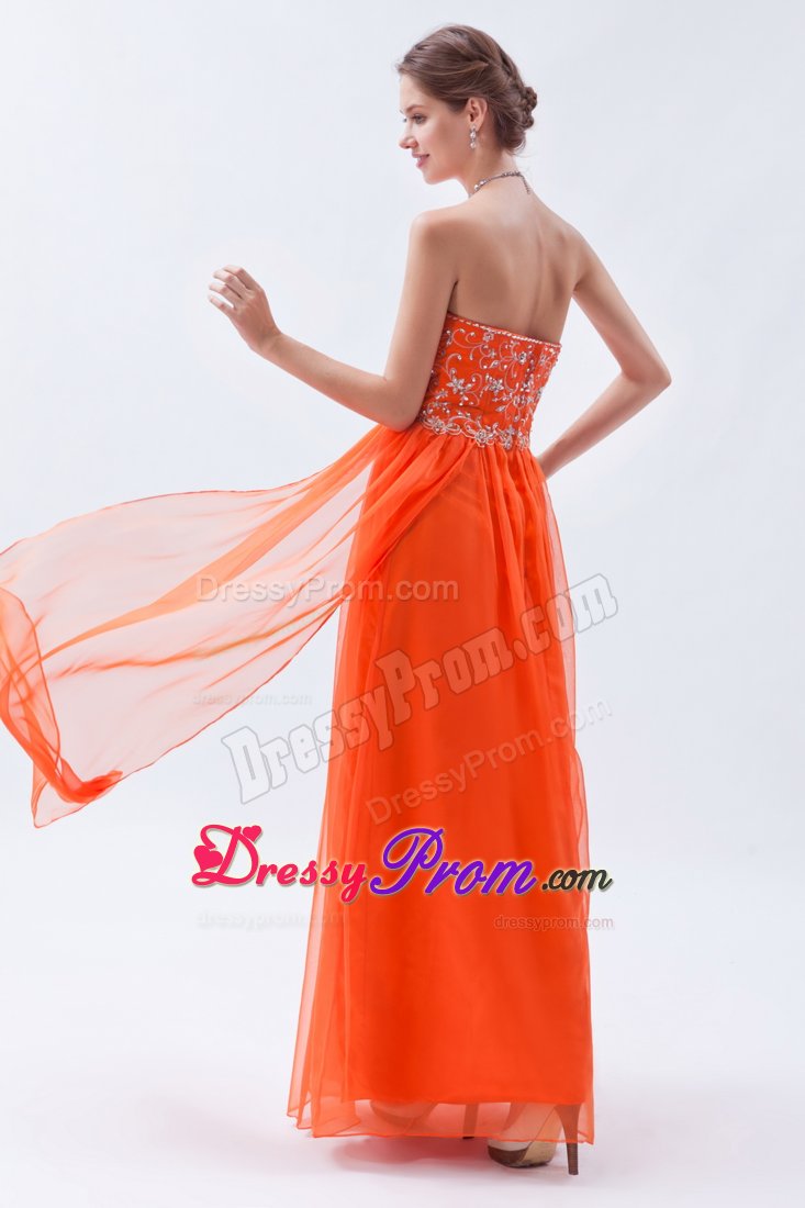 Chiffon Orange Red Beading Sweetheart Homecoming Prom Dresses