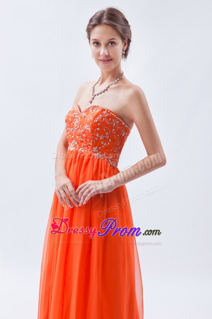 Chiffon Orange Red Beading Sweetheart Homecoming Prom Dresses