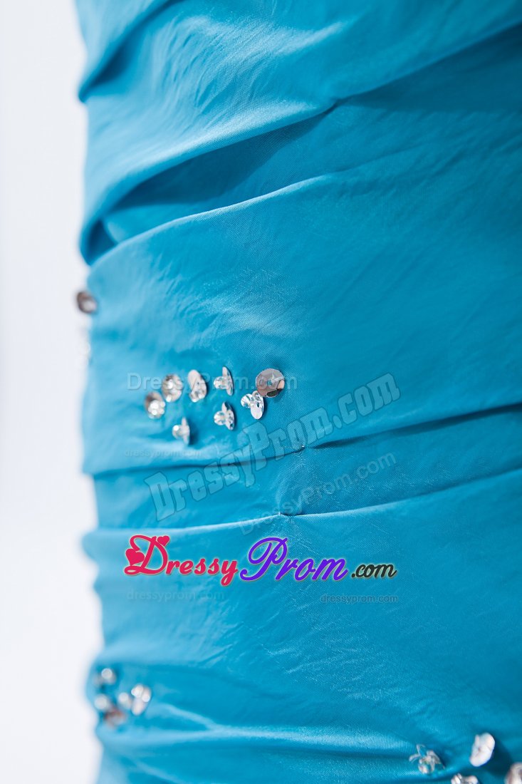 Teal Beading Strapless Taffeta Ruched Prom Dress for Formal Evening