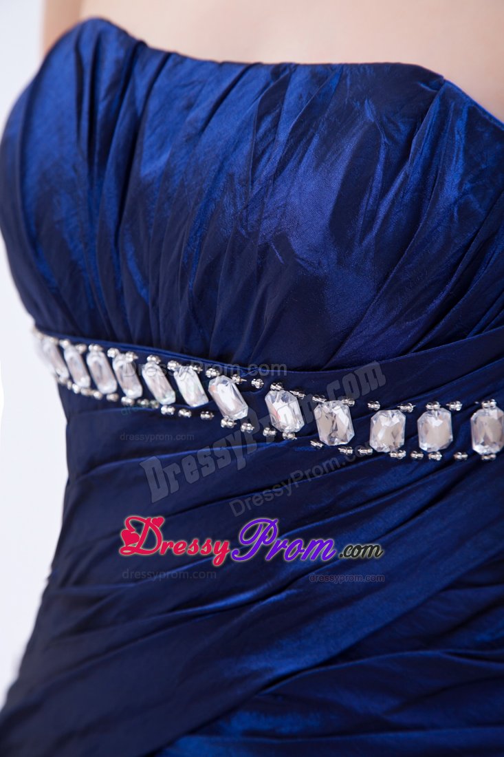 Royal Blue Beading Ruched Taffeta Prom Dama Dresses with Pick-ups