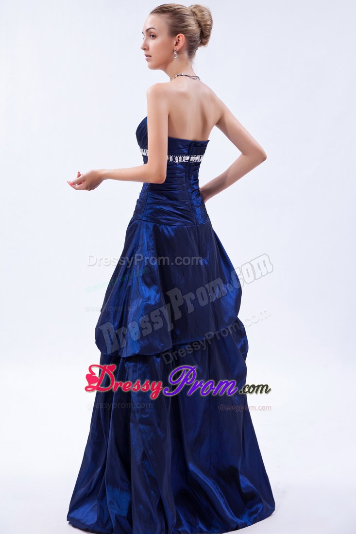 Royal Blue Beading Ruched Taffeta Prom Dama Dresses with Pick-ups