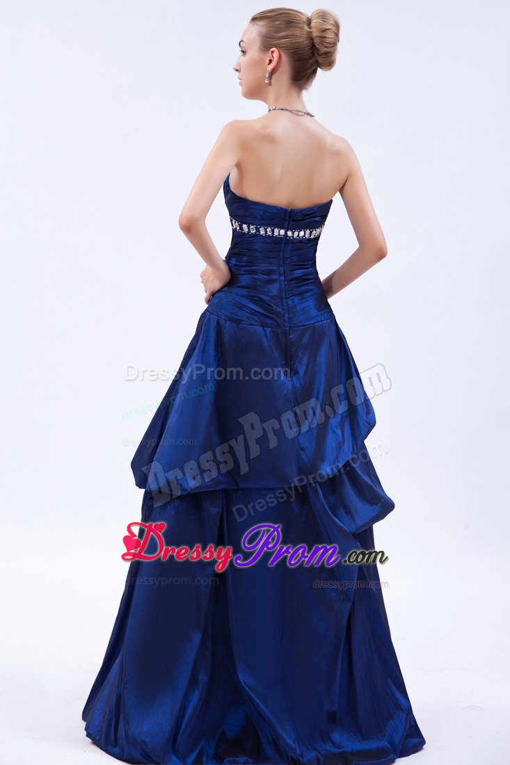 Royal Blue Beading Ruched Taffeta Prom Dama Dresses with Pick-ups