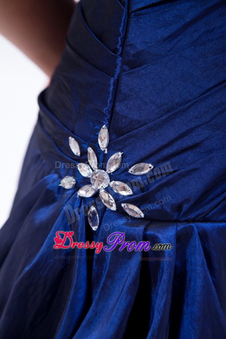 Royal Blue Beading Ruched Taffeta Prom Dama Dresses with Pick-ups