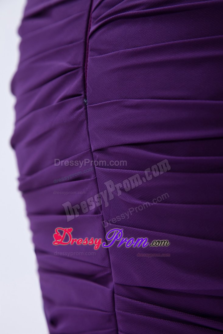 Rhinestone Mermaid Ruched Brush Train Purple Holiday Prom Dresses